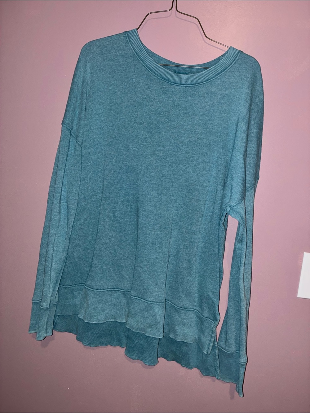 Time and Tru Teal Ruffle Hem Long-Sleeve Top